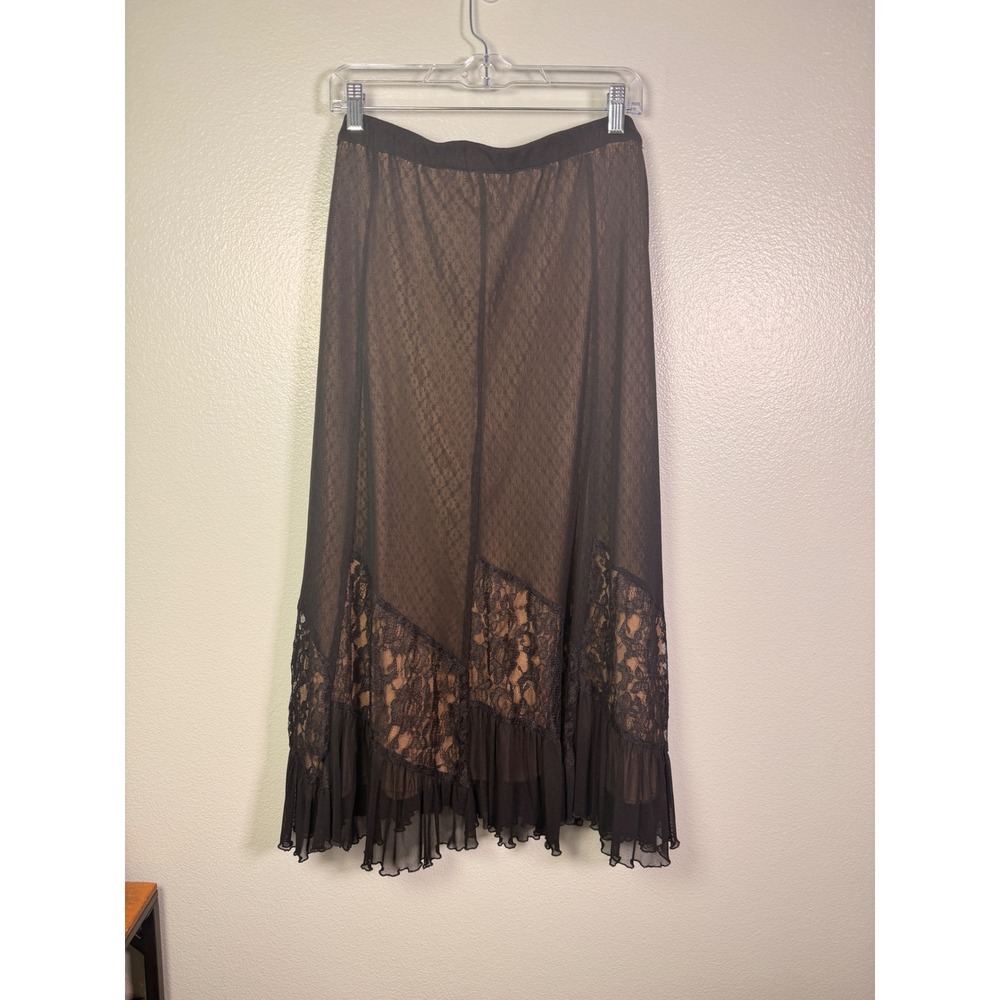 Avenue Black Lace Mesh Maxi Skirt Tan Lining Ruffle Hem Plus Size 18/20 - Picture 10 of 10